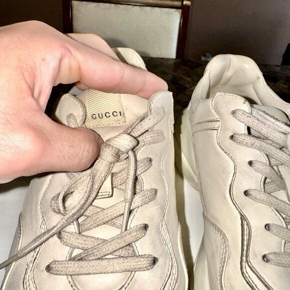 Gucci Rython Men's Distressed Logo Leather Sneakers in Cream - Picture 10 of 14